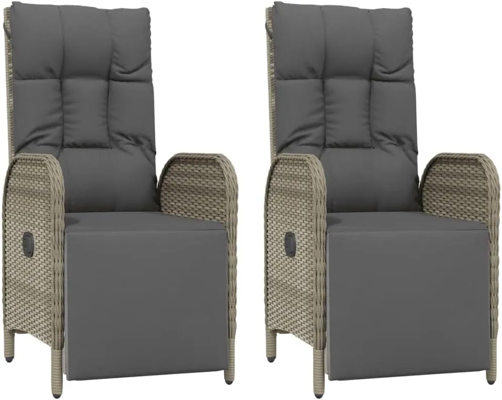 Outdoor Furniture Outdoor Chairs Front Porch Decor Patio Reclining Chairs with Cushions 2 pcs Poly Rattan Gray