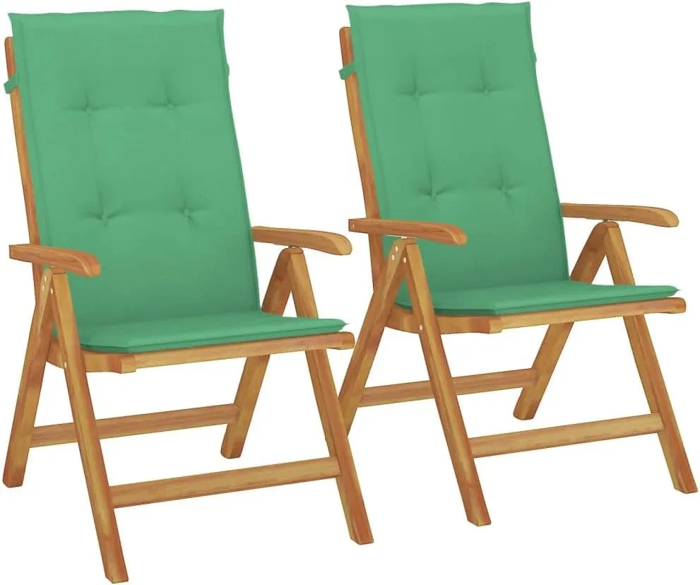 Outdoor Furniture Outdoor Chairs Front Porch Decor Reclining Patio Chairs with Cushions 2 pcs Solid Wood Teak