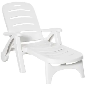 Outdoor Lounge Chair, 5 Level Adjustable Backrest Chaise Lounge with Wheels, Folding Tanning Chair for Pool, Beach, Patio, Garden, White