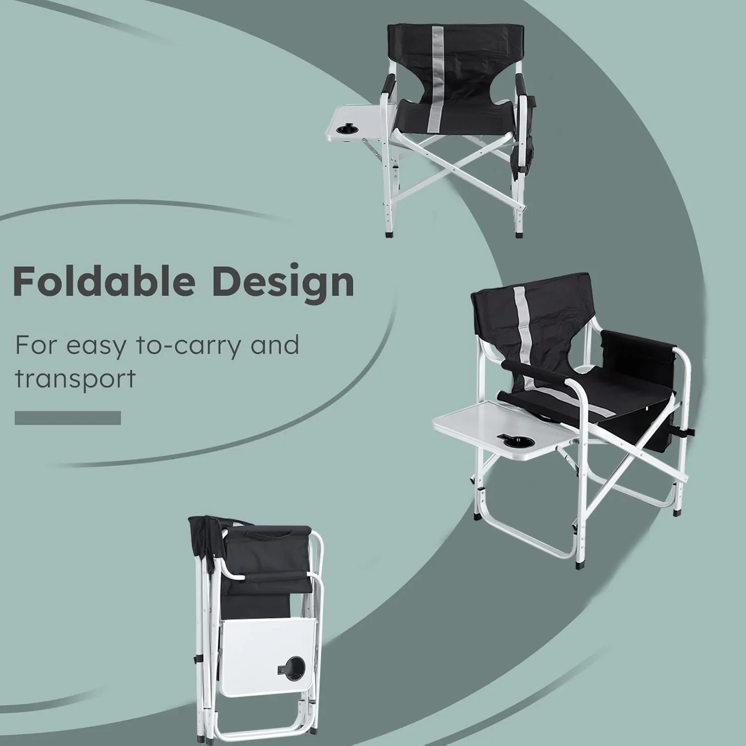 Outdoor Padded Folding Chair with Side Table and Storage Pockets, Lightweight Oversized Portable Camping Seating, Portable Folding Camping Chair for Outdoor Camping, Picnics and Fishing (1, Black)