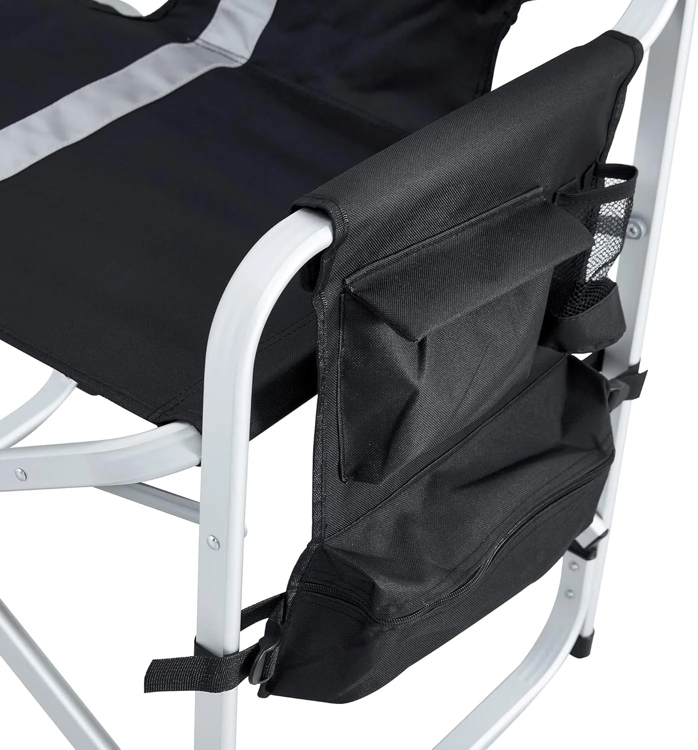 Outdoor Padded Folding Chair with Side Table and Storage Pockets, Lightweight Oversized Portable Camping Seating, Portable Folding Camping Chair for Outdoor Camping, Picnics and Fishing (1, Black)