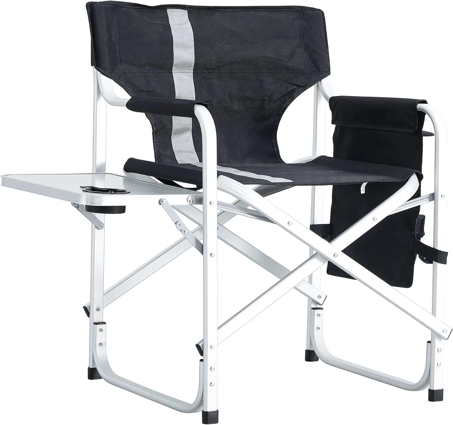 Outdoor Padded Folding Chair with Side Table and Storage Pockets, Lightweight Oversized Portable Camping Seating, Portable Folding Camping Chair for Outdoor Camping, Picnics and Fishing (1, Black)