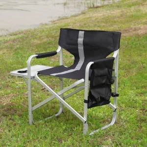 Outdoor Padded Folding Chair with Side Table and Storage Pockets, Lightweight Oversized Portable Camping Seating, Portable Folding Camping Chair for Outdoor Camping, Picnics and Fishing (1, Black)
