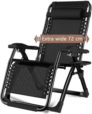 Outdoor Patio Chairs Reclining Zero-Gravity Recliner Beach Oversized Lawn Camping Portable Chair Folding Sun Lounger with Cup Holder Support 200kg