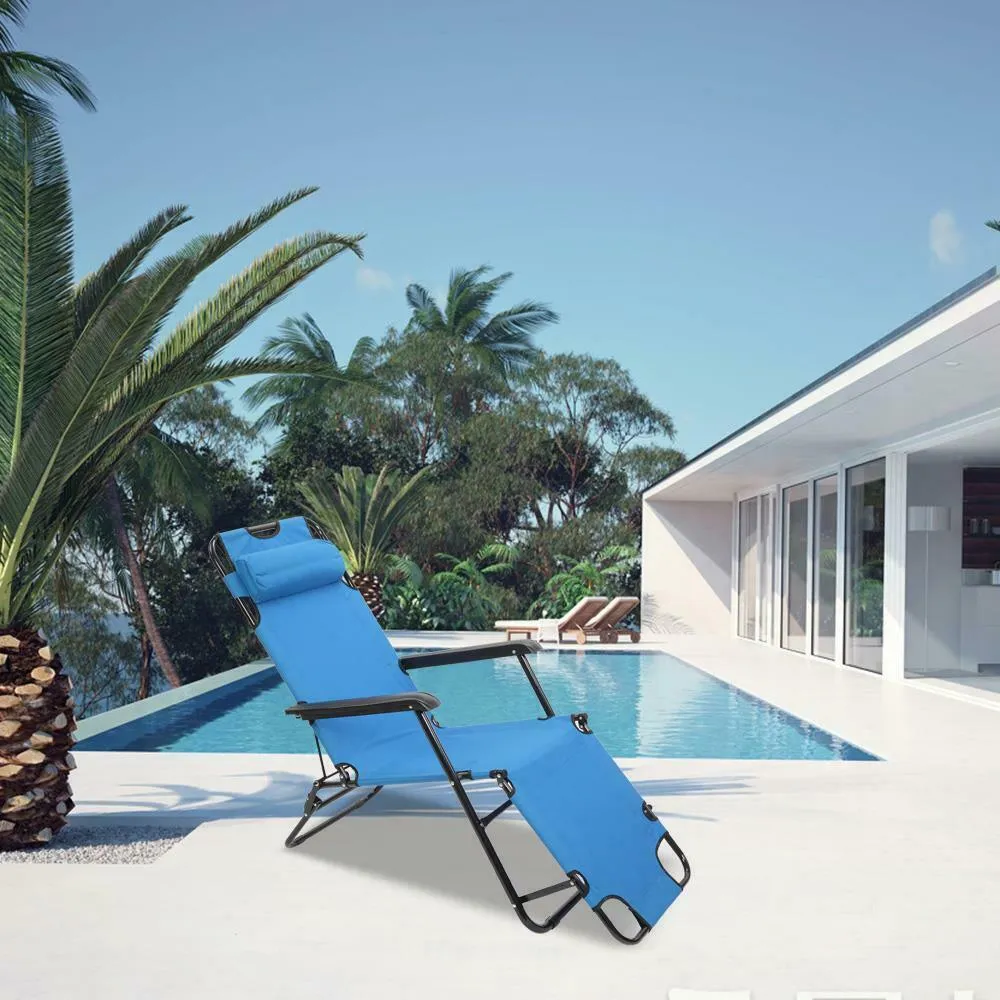 Outdoor Reclining Chair Lounge Bed Chair Pool Patio Camping Cot Portable Relax