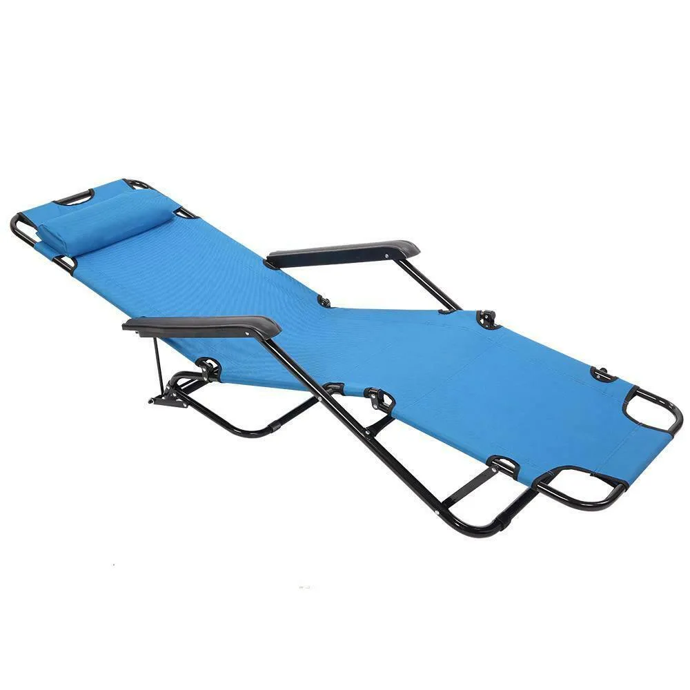Outdoor Reclining Chair Lounge Bed Chair Pool Patio Camping Cot Portable Relax