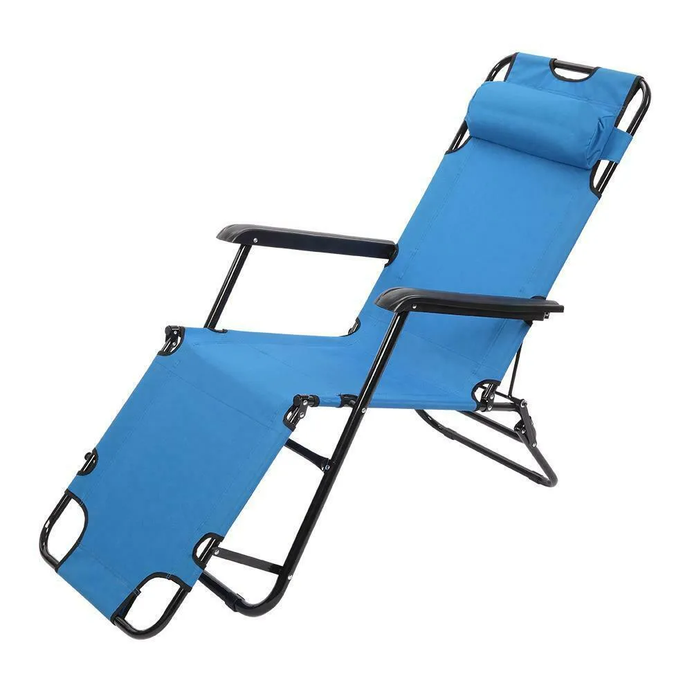 Outdoor Reclining Chair Lounge Bed Chair Pool Patio Camping Cot Portable Relax