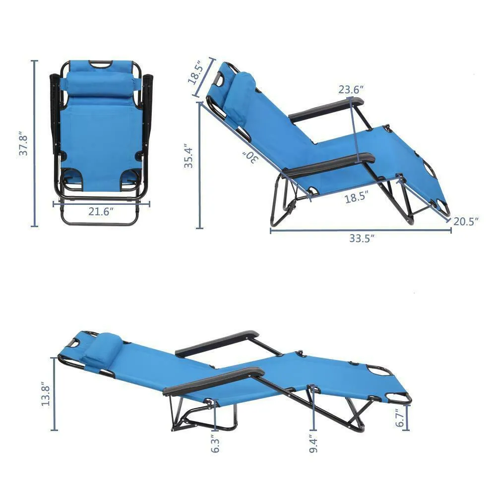 Outdoor Reclining Chair Lounge Bed Chair Pool Patio Camping Cot Portable Relax