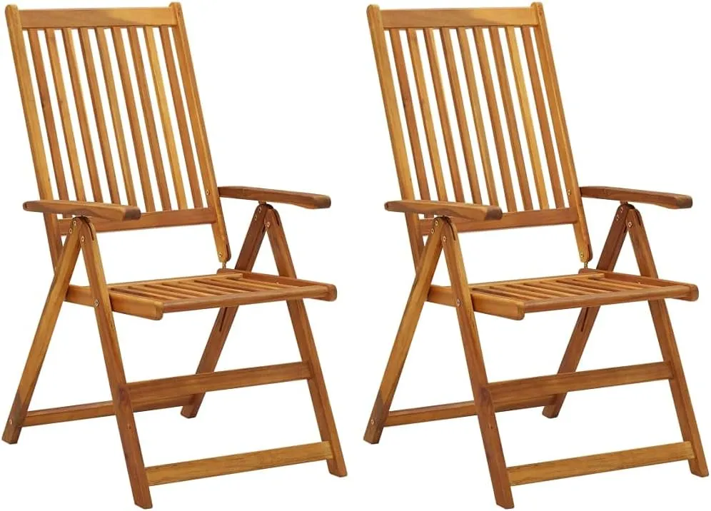 Outdoor Reclining Chairs Set of 2 with Cushions Solid Acacia Wood Adjustable Patio Lounge Chairs Black Cushions Foldable Outdoor Furniture for Patio, Garden, Balcony