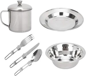 Outdoor Tableware Set Cooking Utensils Kit Camping Mess Kit Stainless Steel Dining Set Backpacking Cooking Gear Set Eating Utensils Kit for Picnic Hiking