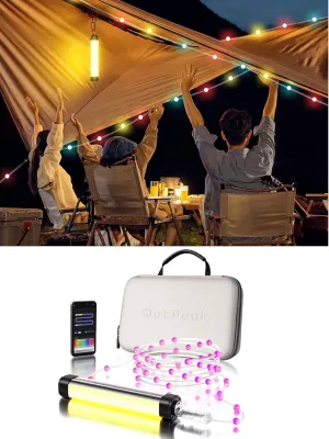 OUTPEAK Portable 10050mAh Camping Lanterns and 33ft RGB Candy String for Power Outages Flashlight for Camping Essentials, Emergency Led Rechargle Lantern Lights, Survival Kit and Gear for Hurricane