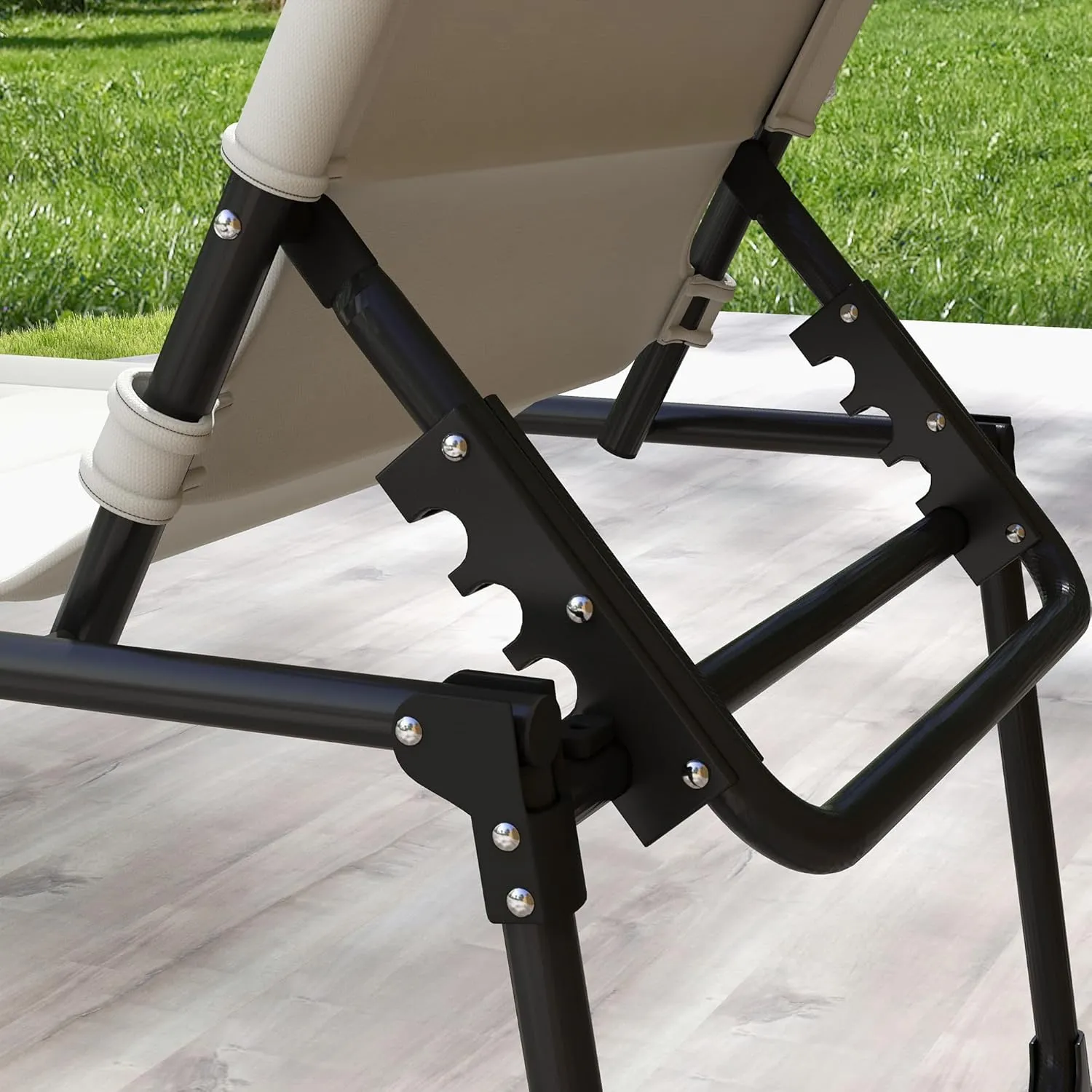 Outsunny 2 Pieces Outdoor Lounge Chair, Adjustable Backrest Folding Chaise Lounge, Cushioned Tanning Chair with Sunshade Roof & Pillow Headrest for Beach, Camping, Hiking, Cream White