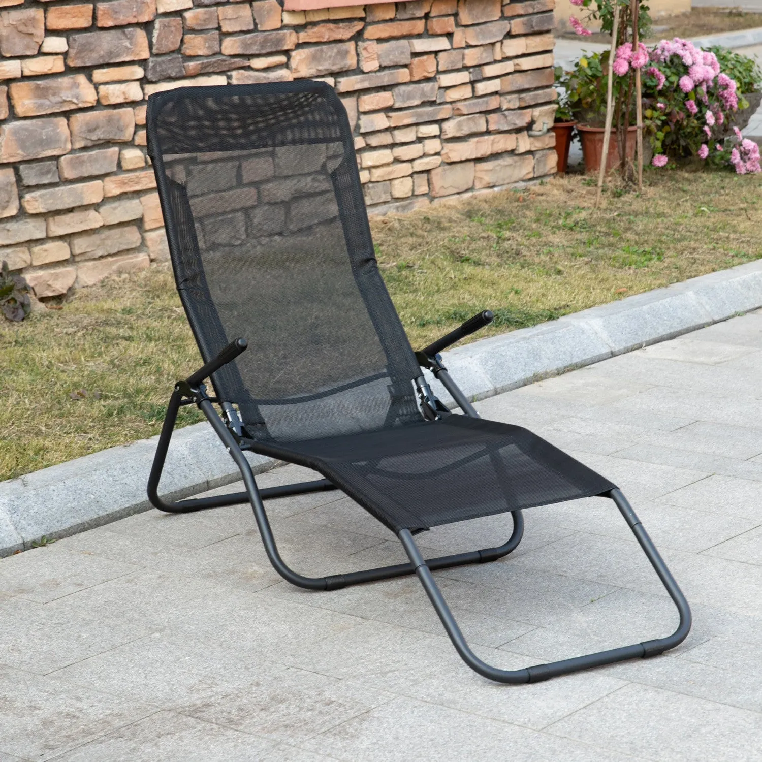 Outsunny Foldable Patio Lounge Chair Black