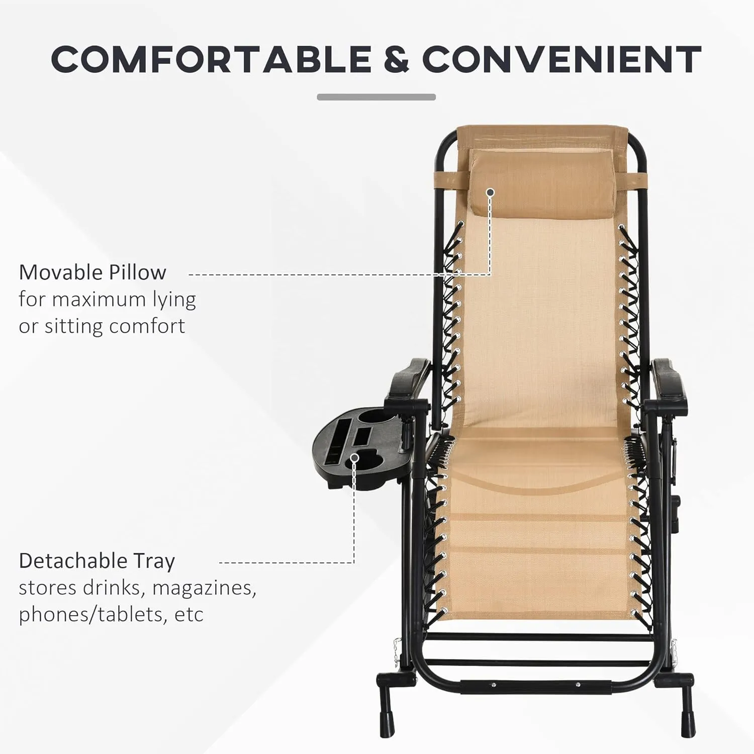 Outsunny Outdoor Rocking Chairs, Foldable Reclining Zero Gravity Lounge Rocker with Pillow, Cup & Phone Holder, Combo Design with Folding Legs, Beige