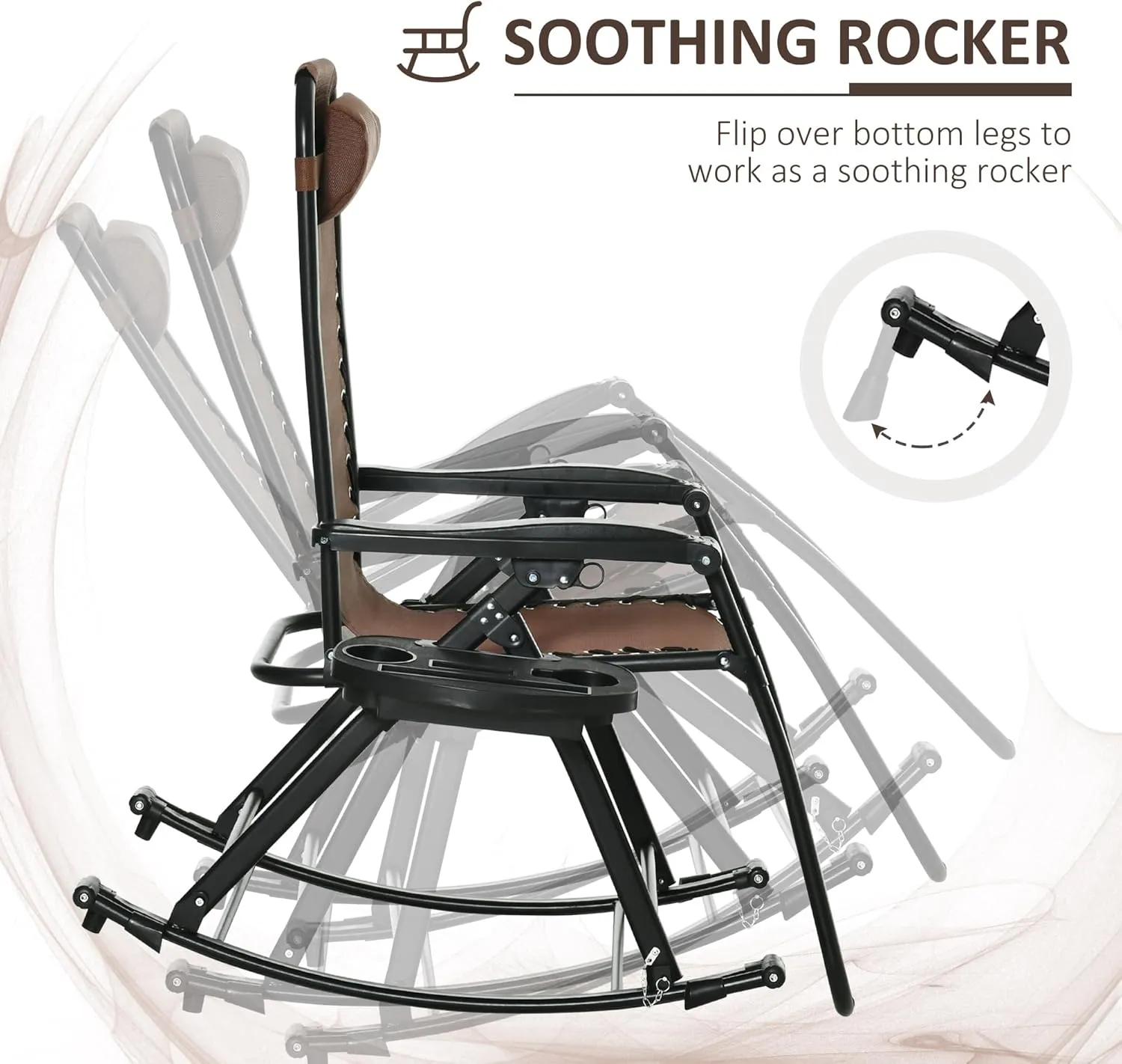 Outsunny Set of 2 Outdoor Rocking Chairs, Foldable Reclining Zero Gravity Lounge Rocker with Pillow, Cup & Phone Holder, Combo Design with Folding Legs, Brown