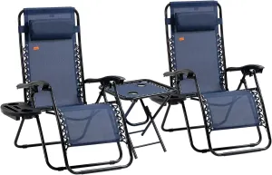 Outsunny Zero Gravity Chair Set with Side Table, Folding Reclining Chair with Cupholders & Pillows, Adjustable Lounge Chair for Pool, Backyard, Lawn, Beach, Blue
