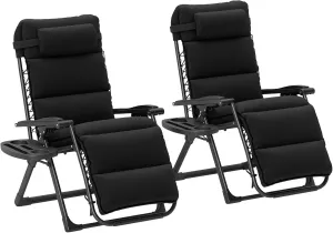 Outsunny Zero Gravity Chairs Set of 2, Reclining Folding Zero Gravity Lounge Chair, Outdoor Lounge Chairs with Removable Cushion, Headrest, and Cup Phone Holder Tray for Patio, Beach, Black