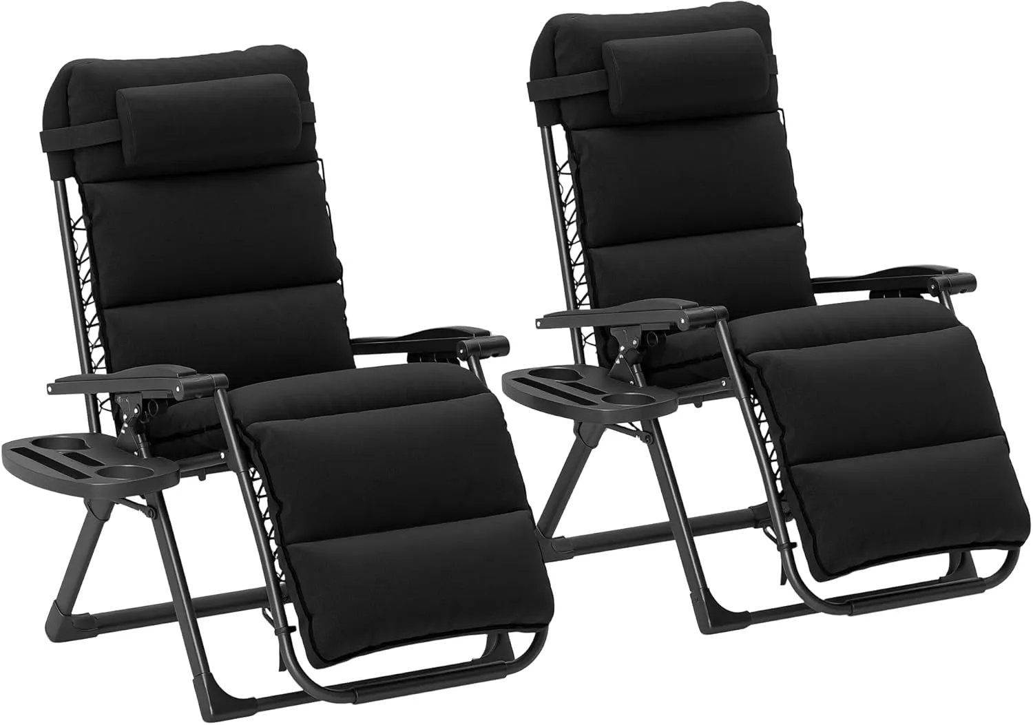 Outsunny Zero Gravity Chairs Set of 2, Reclining Folding Zero Gravity Lounge Chair, Outdoor Lounge Chairs with Removable Cushion, Headrest, and Cup Phone Holder Tray for Patio, Beach, Black