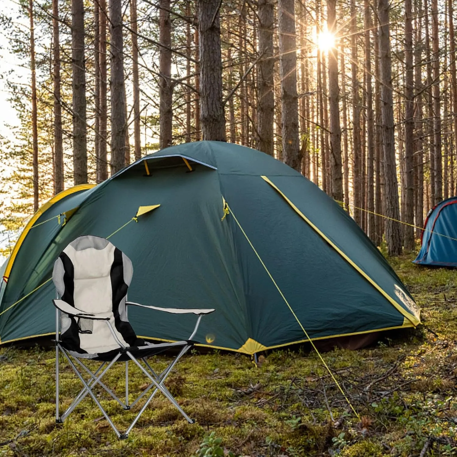 Outvita Folding Camping Chair, Oversized Portable Padded Arm Chair with Carry Bag & Cup Holder for Outdoor Fishing Sports Hiking, Heavy Duty Supports 330 LBS