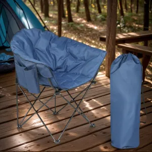 Oversize Camping Chair-Padded Design with Side Pocket Heavy-Duty Supports 400 LBS Folding Lounge Chair Carry Bag for Indoor and Outdoor UseIdeal Patio (Blue 1 Pack)