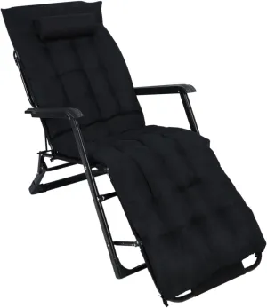 Oversized Adjustable Folding Camping Cot & Lounge Chair - 3 2 Position Patio Chaise for Adults, with Pillow, Perfect for Outdoor Sleeping, Beach, Pool, or Bedroom Use Black