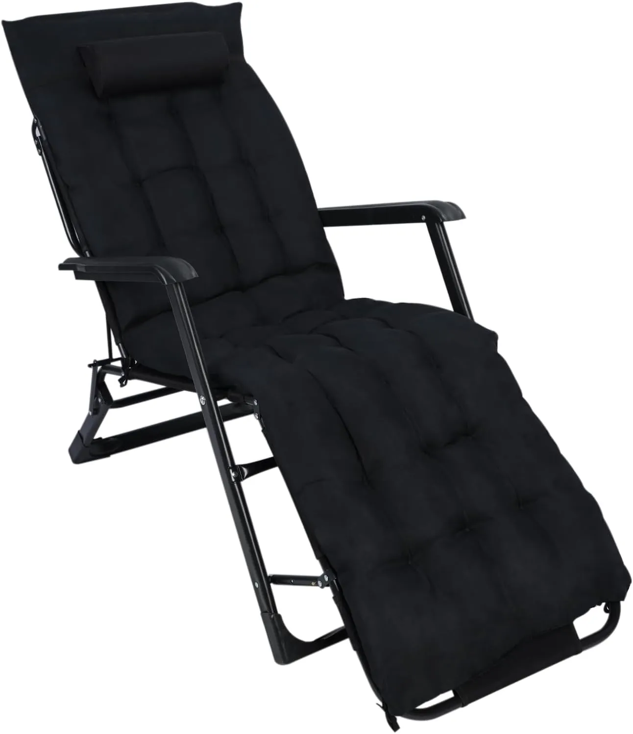 Oversized Adjustable Folding Camping Cot & Lounge Chair - 3 2 Position Patio Chaise for Adults, with Pillow, Perfect for Outdoor Sleeping, Beach, Pool, or Bedroom Use Black