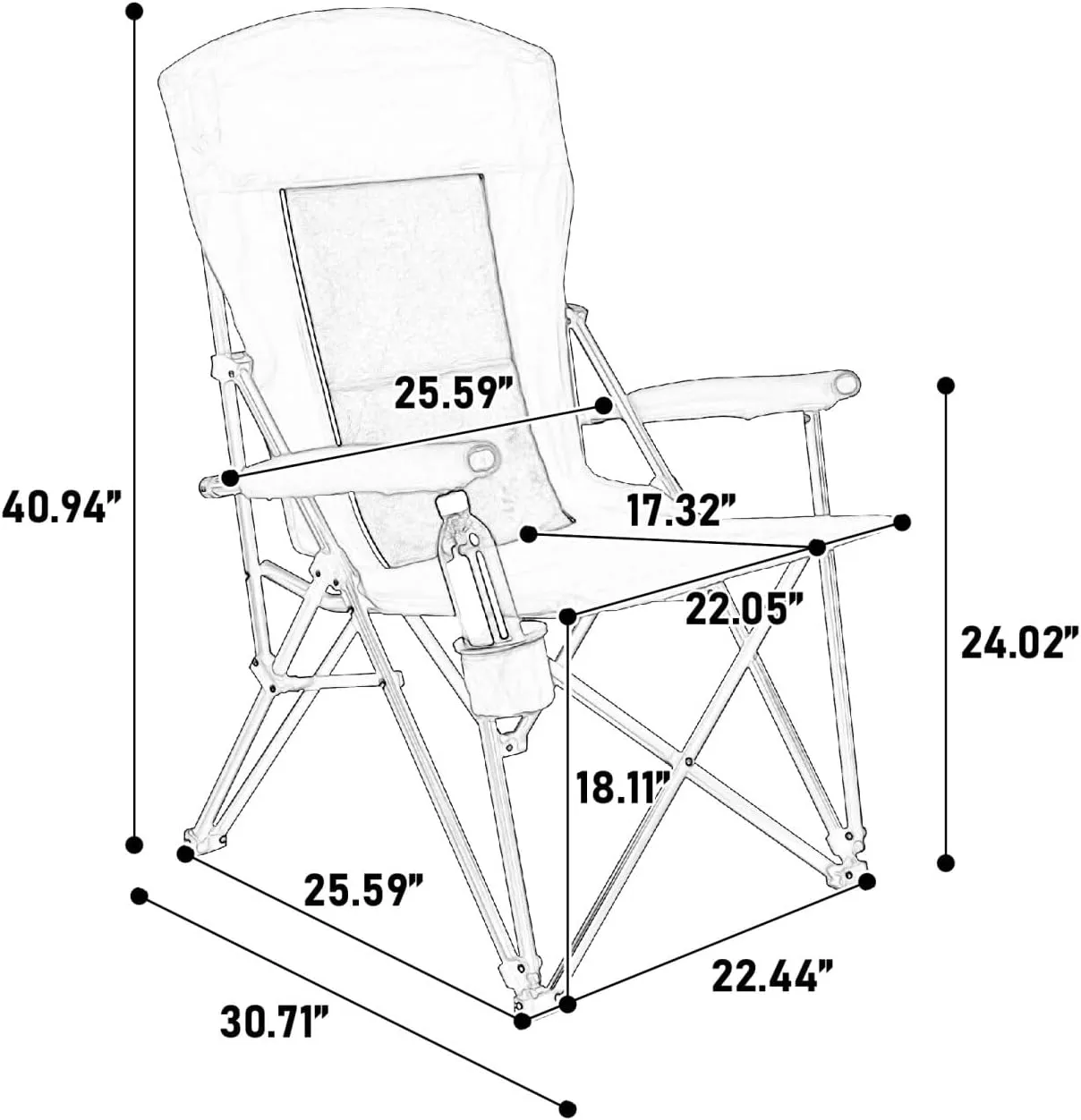 Oversized Camping Chairs, High Back Heavy Duty Lawn Chair Support 250LBS, Padded Portable Outdoor Chair with Cup Holder, Navy Blue