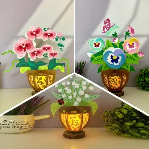 Pack 3 Different Flower Pot 3 - 3D Flower Pot Lantern File - Cricut File - LightBoxGoodMan