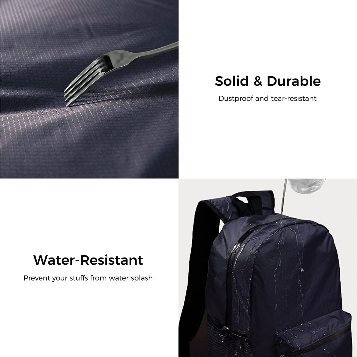 pack all 20L Lightweight Packable Backpack, Water Resistant Foldable Backpack, Travel Hiking Daypack with Waterproof Zippers (Navy Blue)