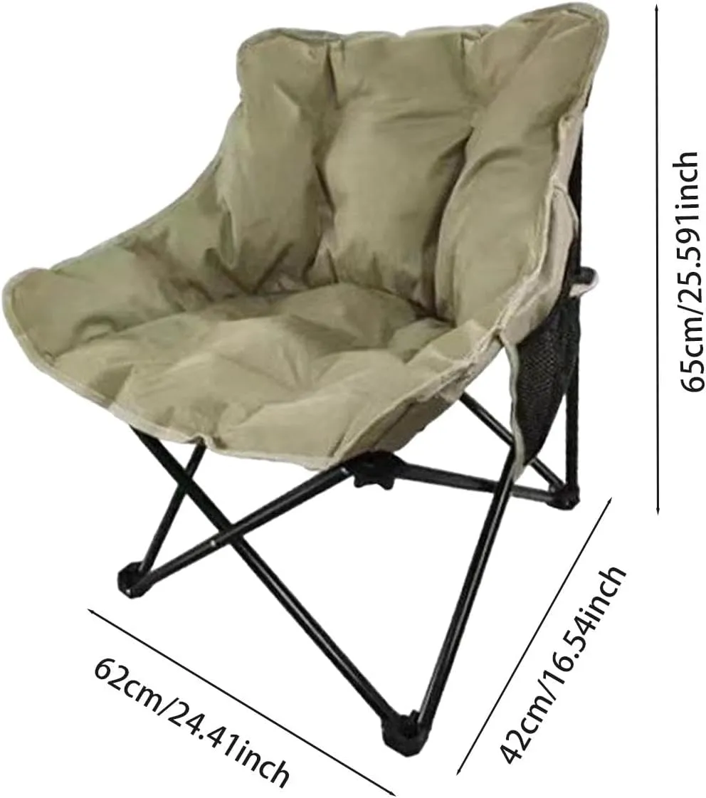 Padded Camping Chair Moon Chair Accessories Back Support Stool Lazy Sofa Folding Seat Padded Cushion, Khaki