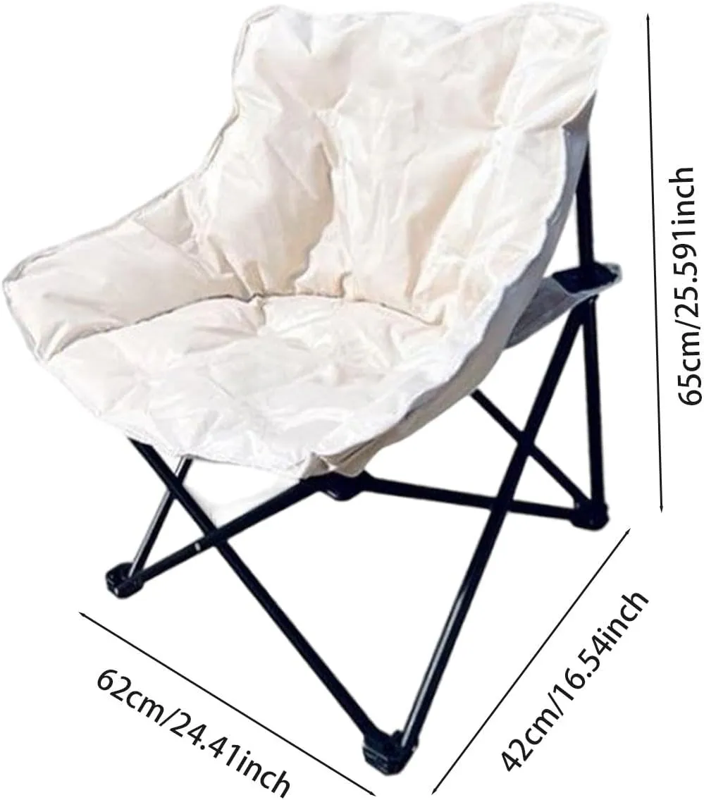 Padded Camping Chair Moon Chair Accessories Back Support Stool Lazy Sofa Folding Seat Padded Cushion, White