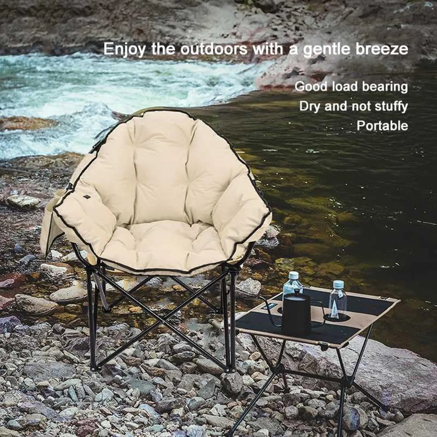 Padded Folding Chair, Oversized Heated Camping Chair, Portable Heated Cushion Folding Chair with 3 Heat Levels, Padded Camping Chair Supports 420lbs, Portable Folding Heated Chair,Black-66x43x43cm
