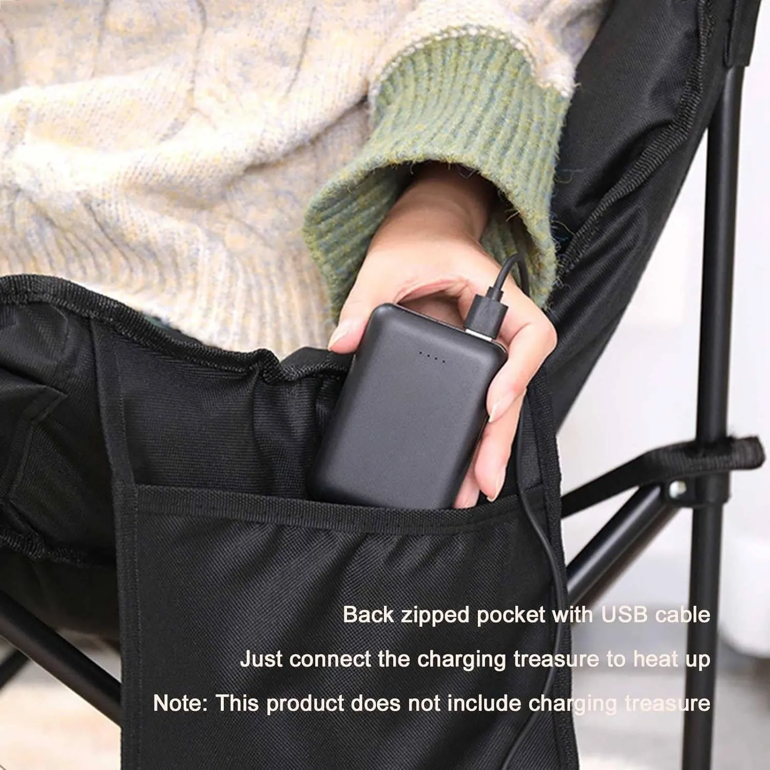 Padded Folding Chair, Oversized Heated Camping Chair, Portable Heated Cushion Folding Chair with 3 Heat Levels, Padded Camping Chair Supports 420lbs, Portable Folding Heated Chair,Black-66x43x43cm