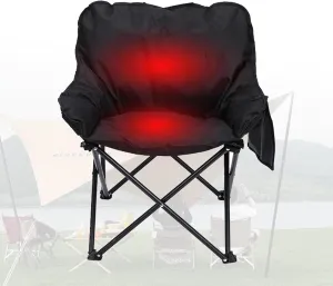 Padded Folding Chair, Oversized Heated Camping Chair, Portable Heated Cushion Folding Chair with 3 Heat Levels, Padded Camping Chair Supports 420lbs, Portable Folding Heated Chair,Black-66x43x43cm