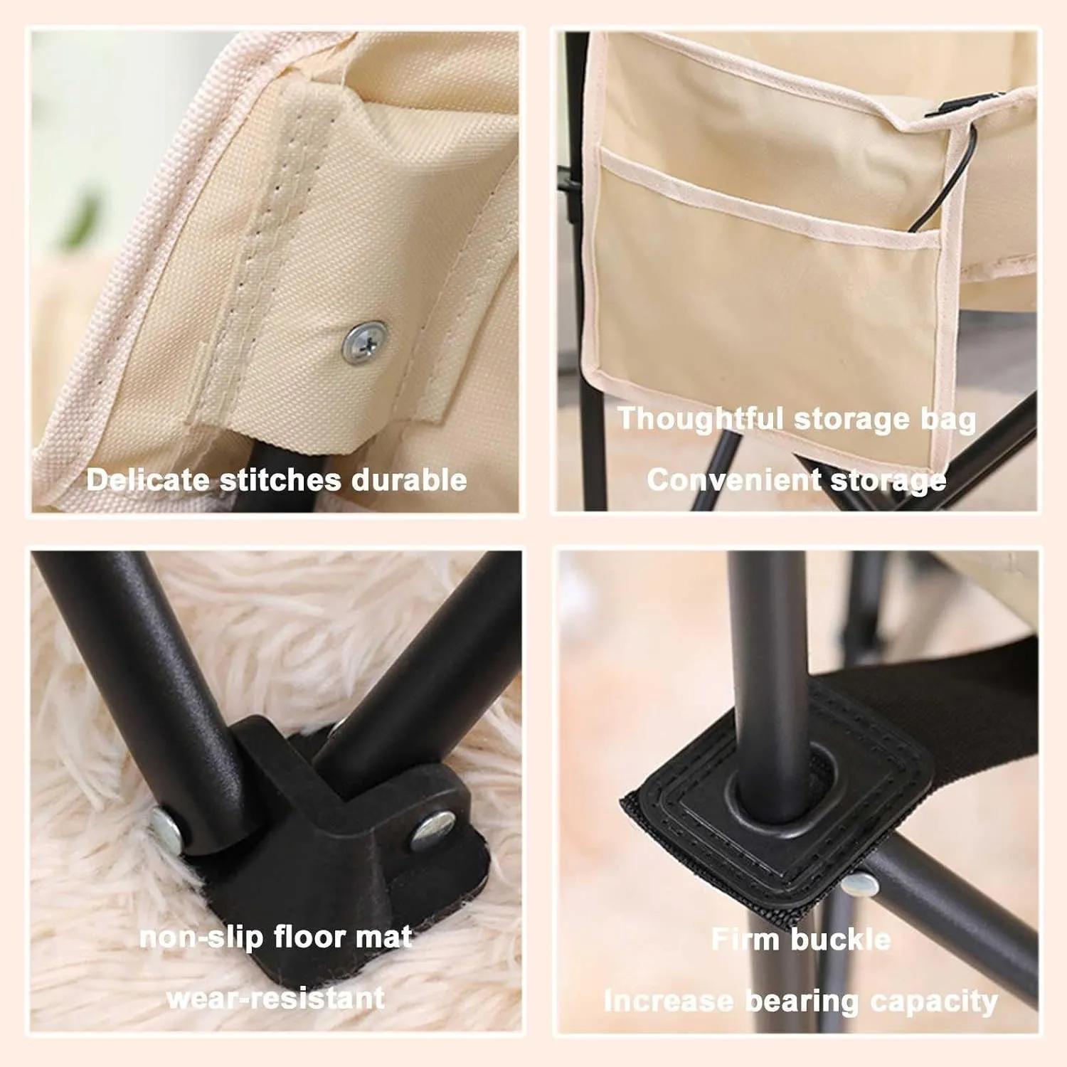 Padded Folding Chair, Oversized Heated Camping Chair, Portable Heated Cushion Folding Chair with 3 Heat Levels, Padded Camping Chair Supports 420lbs, Portable Folding Heated Chair,Black-66x43x43cm