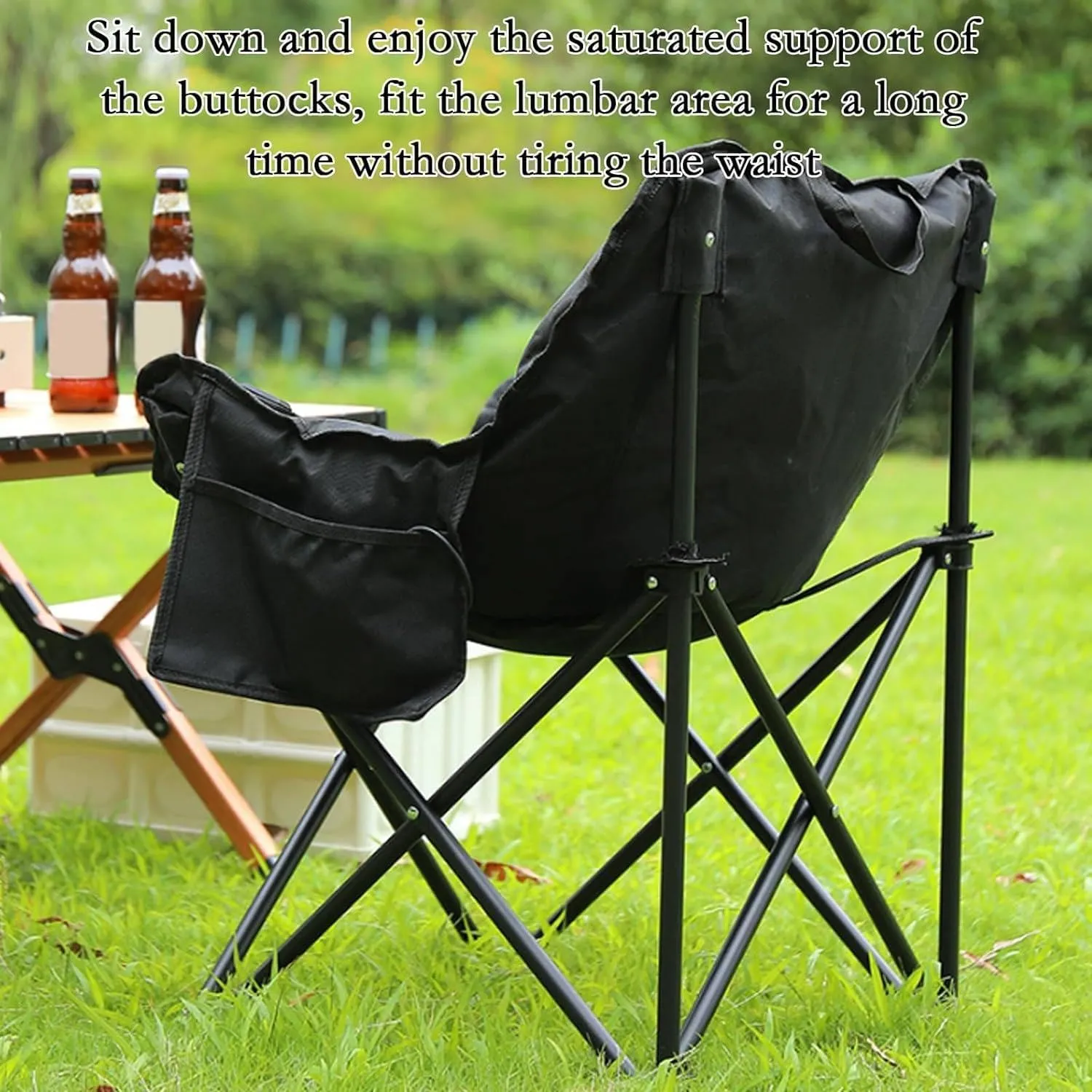 Padded Folding Chair, Oversized Heated Camping Chair, Portable Heated Cushion Folding Chair with 3 Heat Levels, Padded Camping Chair Supports 420lbs, Portable Folding Heated Chair,Black-66x43x43cm