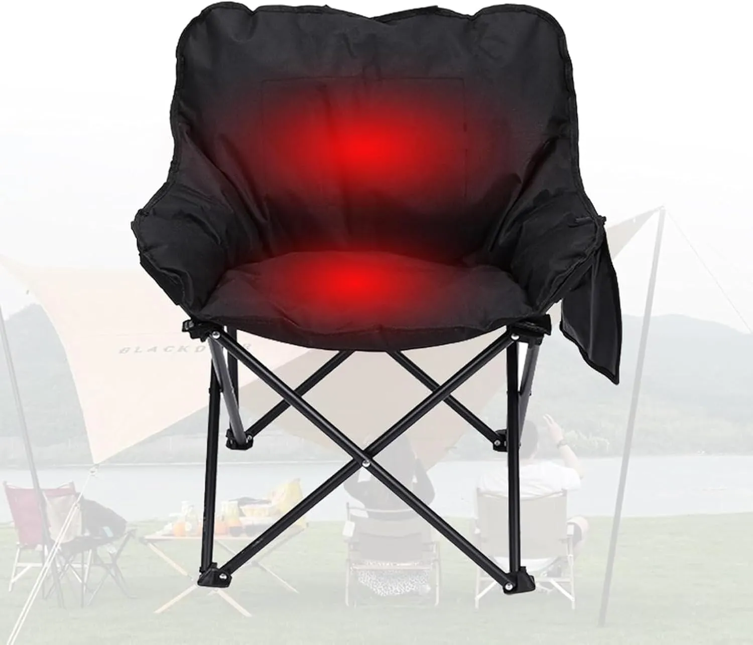 Padded Folding Chair, Oversized Heated Camping Chair, Portable Heated Cushion Folding Chair with 3 Heat Levels, Padded Camping Chair Supports 420lbs, Portable Folding Heated Chair,Black-66x43x43cm