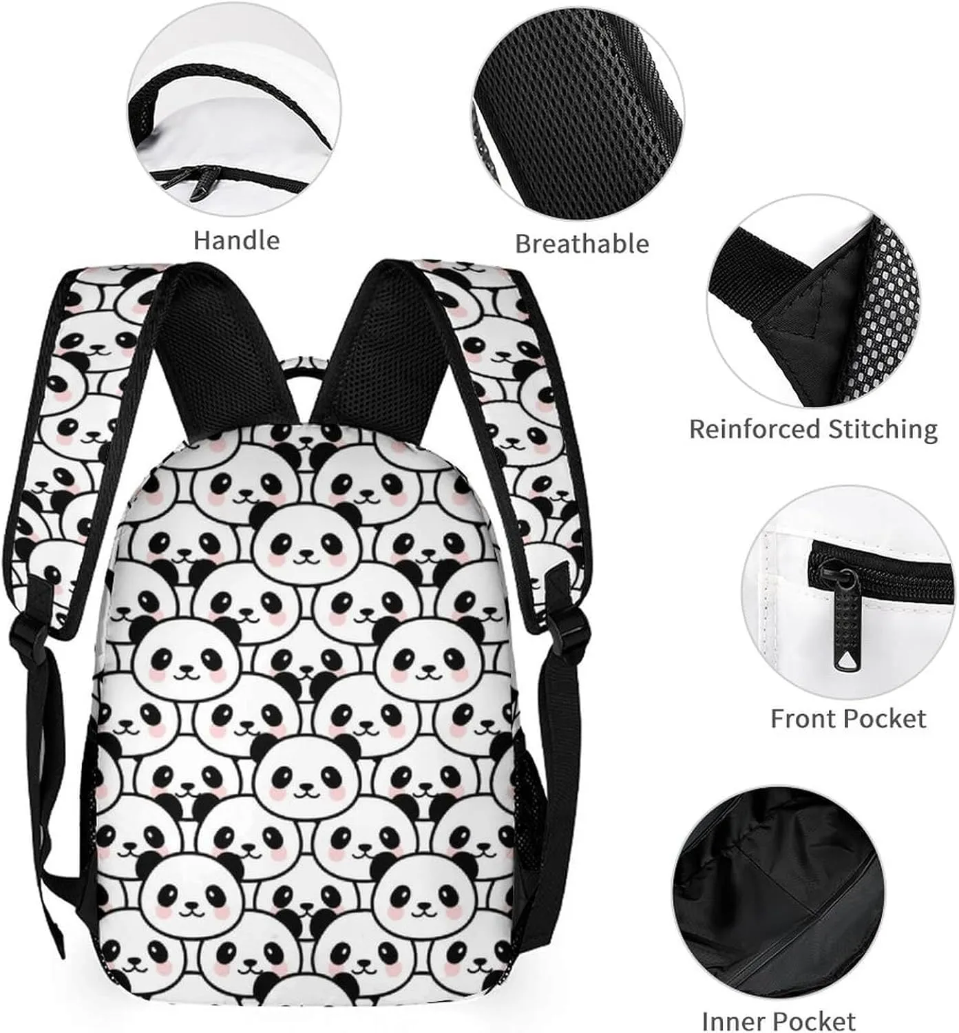 Panda School Backpack for Kids Girls Boys, 16 Inch Cute Pandas Themed Bookbag, Personalized School Backpack for Students Children, Lightweight, Large Capacity