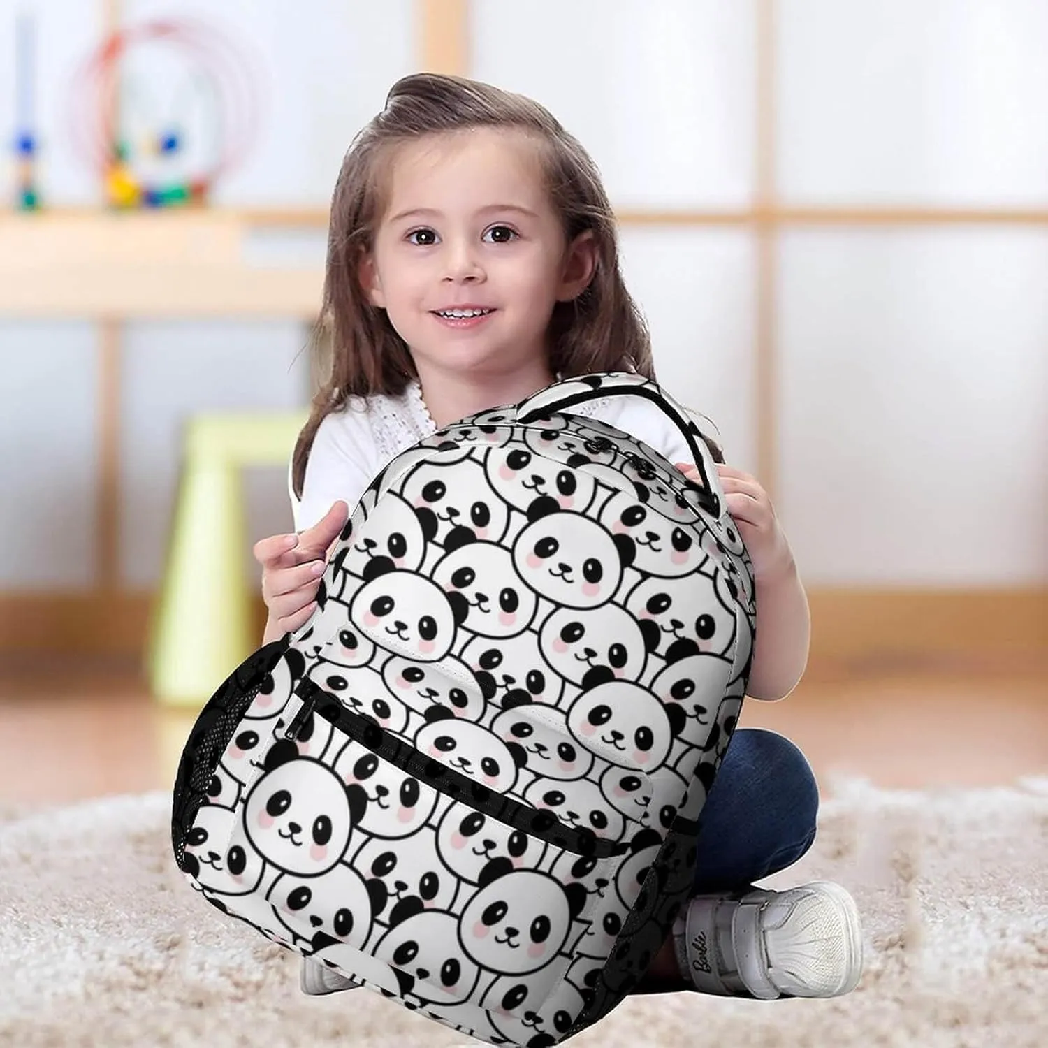 Panda School Backpack for Kids Girls Boys, 16 Inch Cute Pandas Themed Bookbag, Personalized School Backpack for Students Children, Lightweight, Large Capacity