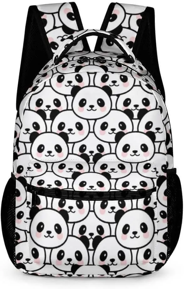 Panda School Backpack for Kids Girls Boys, 16 Inch Cute Pandas Themed Bookbag, Personalized School Backpack for Students Children, Lightweight, Large Capacity