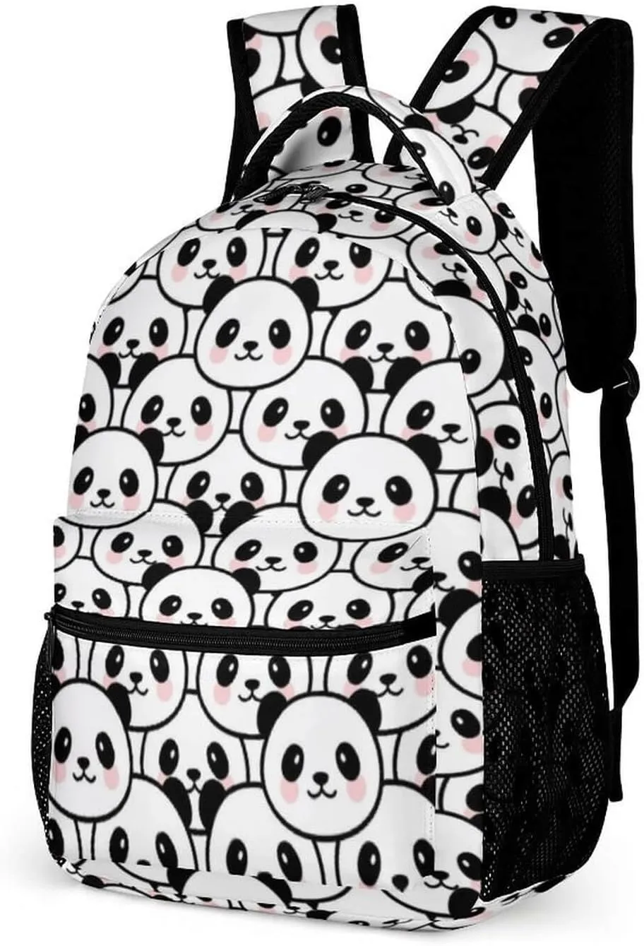 Panda School Backpack for Kids Girls Boys, 16 Inch Cute Pandas Themed Bookbag, Personalized School Backpack for Students Children, Lightweight, Large Capacity