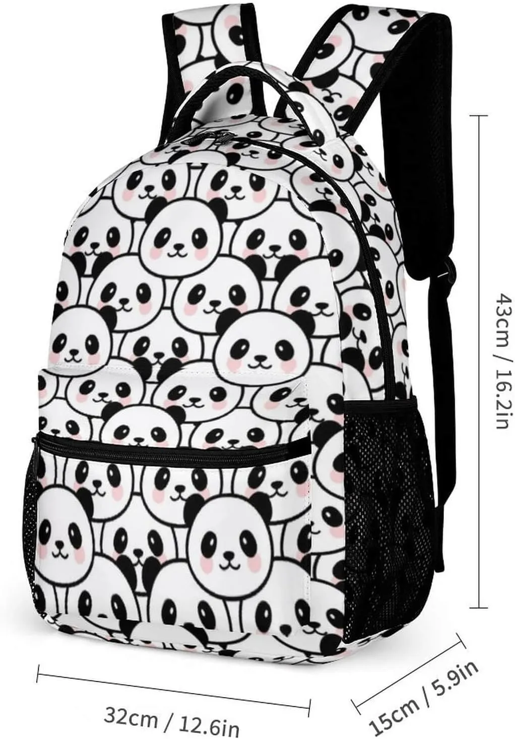 Panda School Backpack for Kids Girls Boys, 16 Inch Cute Pandas Themed Bookbag, Personalized School Backpack for Students Children, Lightweight, Large Capacity