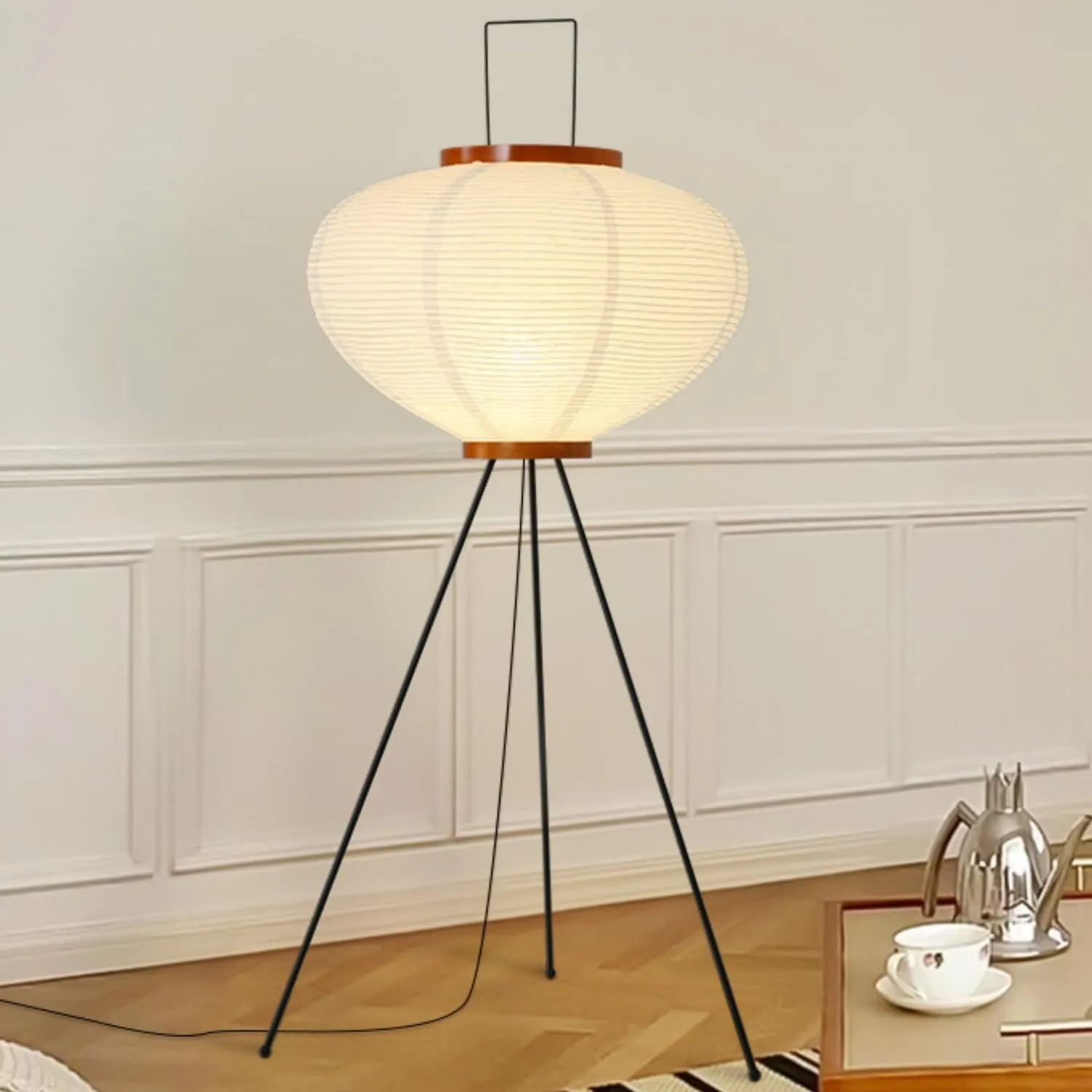 Paper Floor Lamp Noguchi Style Lamp, Rice Paper Akari Floor Lamp, Paper Lantern Lamp with Washi Paper Shade, Ideal for Bedside, Living Room, and Japandi Décor (Paper Floor Lamp)