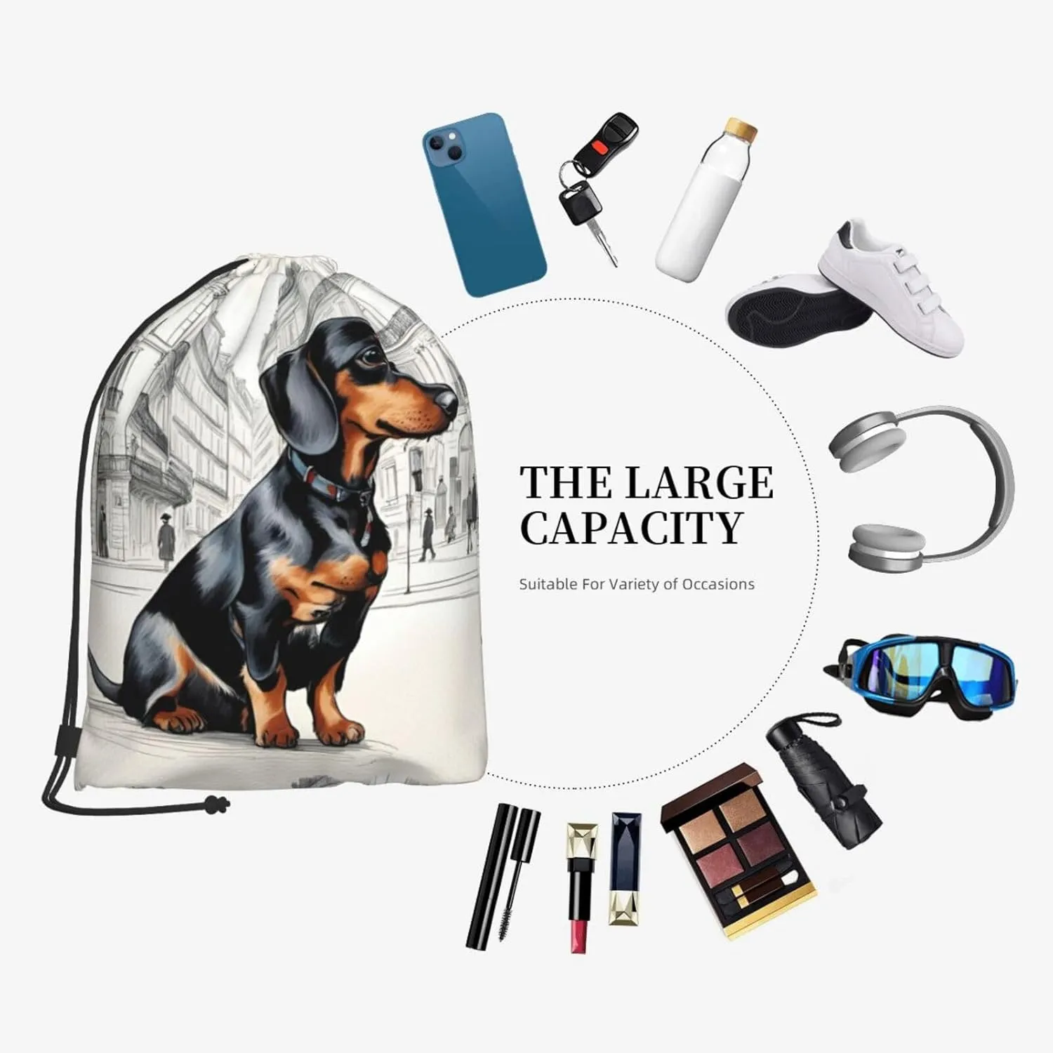 Parisian Dachshund Drawstring Backpack String Cinch Bag Polyester Sackpack For Fitness Training Workout