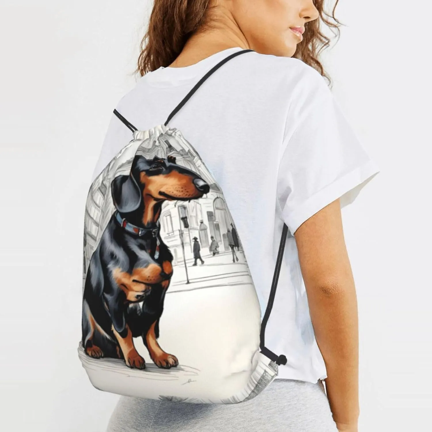 Parisian Dachshund Drawstring Backpack String Cinch Bag Polyester Sackpack For Fitness Training Workout