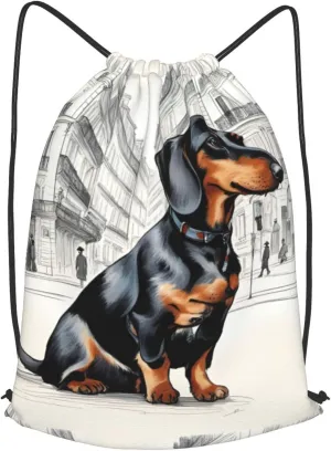 Parisian Dachshund Drawstring Backpack String Cinch Bag Polyester Sackpack For Fitness Training Workout