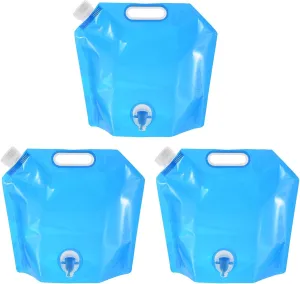 PATIKIL 1.3 Gallon Collapsible Water Container Bag with Spigot, 3 Pack PE Folding Water Jug Carrier for Camping, Hiking, Emergency Water Storage, Blue
