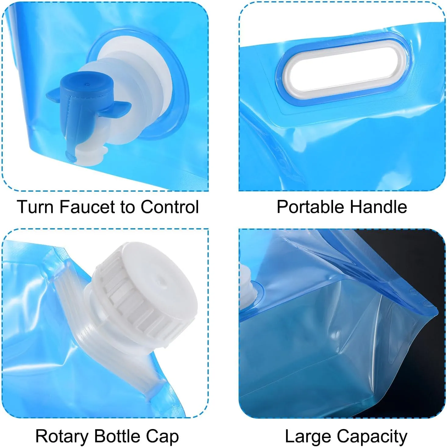 PATIKIL 1.3 Gallon Collapsible Water Container Bag with Spigot, 3 Pack PE Folding Water Jug Carrier for Camping, Hiking, Emergency Water Storage, Blue