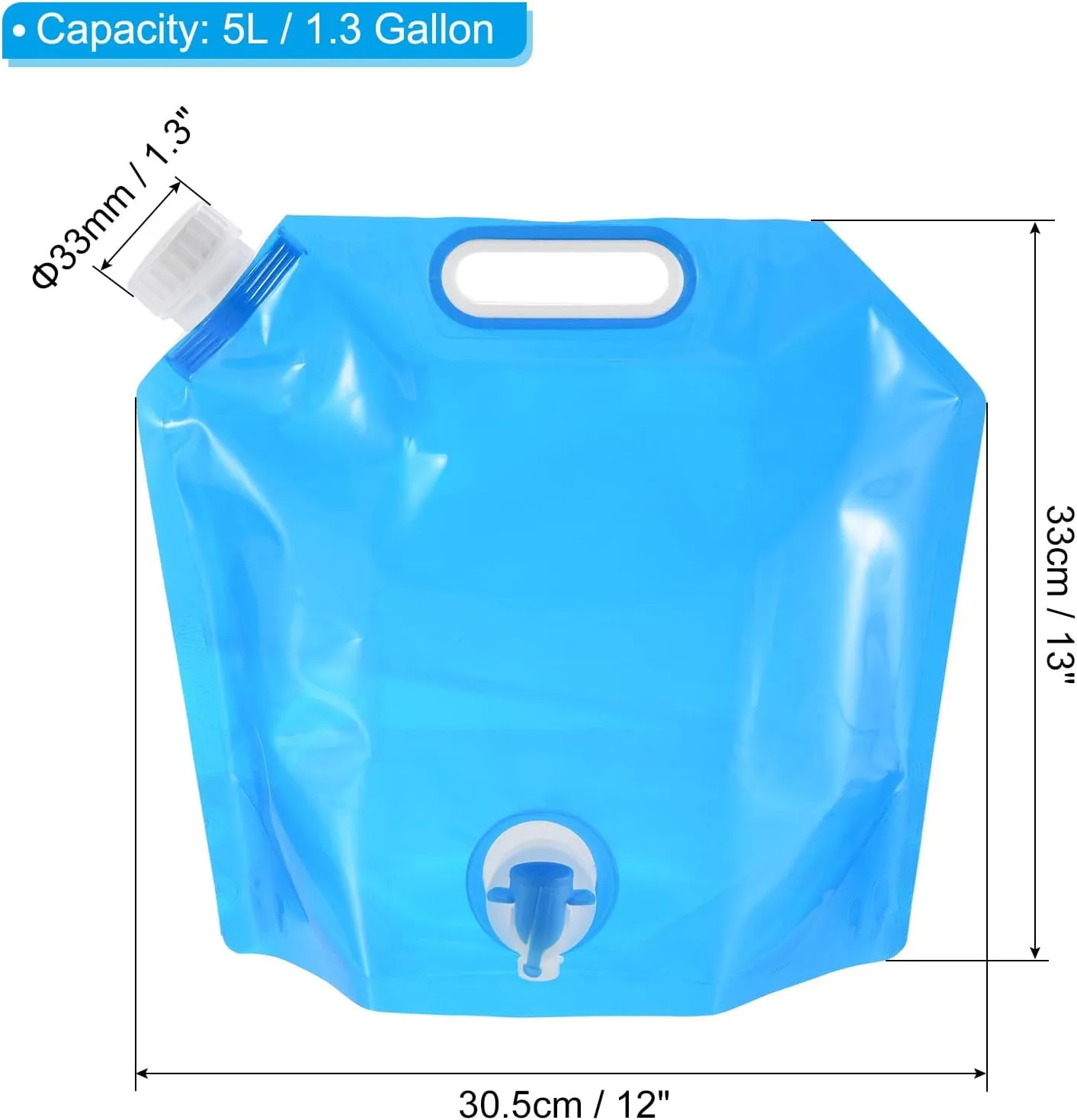 PATIKIL 1.3 Gallon Collapsible Water Container Bag with Spigot, 3 Pack PE Folding Water Jug Carrier for Camping, Hiking, Emergency Water Storage, Blue