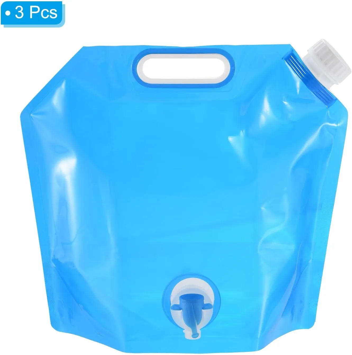 PATIKIL 1.3 Gallon Collapsible Water Container Bag with Spigot, 3 Pack PE Folding Water Jug Carrier for Camping, Hiking, Emergency Water Storage, Blue